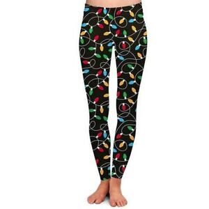 Just One Women's Holiday Lights Printed Holiday Leggings Medium $35